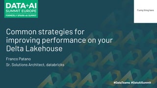 Common strategies for
improving performance on your
Delta Lakehouse
Franco Patano
Sr. Solutions Architect, databricks
Funny thing here
 