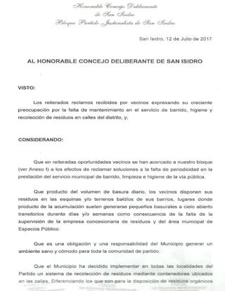 309-HCD-2017 Proy. de Comunicación: Limpieza sobre la calle Olazábal y Azopardo en Boulogne