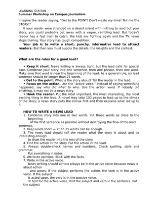 News Writing Topic for Journalism in School | PDF