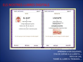 ELS NOSTRES LLIBRES DIGITALS APRENEM A FER ESQUEMES,  S’HA DE COPIAR A LA LLIBRETA….. PER SI DE CAS,  TAMBÉ AL LLIBRE EL TROBARÀS….. 