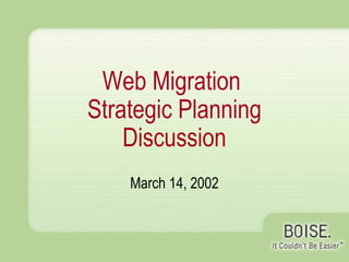 Web Migration
Strategic Planning
Discussion
March 14, 2002
 