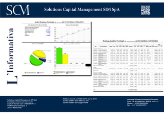 Delibera Consob n. 17202 del 02 marzo 2010
Iscritta all’Albo delle SIM al n. 272
Iscritta all’Albo dei Gruppi di SIM
Aderente al Fondo Nazionale di Garanzia
P.Iva/ C.F. 06548800967 REA MI 1899233
Phone : + 39 02/00633300
Fax : + 39 02/00633399
Solutions Capital Management SIM SpA
L’Informativa
Solutions Capital Management SIM SpA
Società per azioni con unico socio
Capitale Sociale euro 1.700.000,00 i.v.
Via Maurizio Gonzaga n. 3
20123 Milano Italy
 