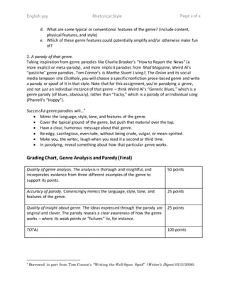 Genres 3 Column Notes ENGL 309 Project 1 Assignment Sheet: Genre Analysis and Parody | DOCX