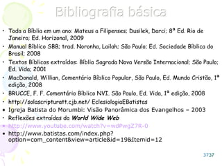 DIFERENÇAS ATUAIS ENTRE: ANABATISTASDIFERENÇAS ATUAIS ENTRE: ANABATISTAS
(ex.: menonitas)(ex.: menonitas) E BATISTASE BATISTAS
37
Os anabatistas praticam o Batismo adulto por aspersão e
não por imersão como os batistas;
Os anabatistas são pacifistas radicais e se recusam a
jurar;
Os anabatistas creem em uma doutrina semi-nestoriana
sobre a Natureza de Cristo, que não recebeu nenhuma
parte humana de Maria;
Os anabatistas enfatizam a vida comunal enquanto os
batistas a liberdade individual;
Os anabatistas recusam a participar do Estado, enquanto
os batistas podem ser funcionários públicos, prestar
serviço militar, possuir cargos políticos;
Os anabatistas creem em um estado de “sono da alma"
entre a morte e a ressurreição.
 