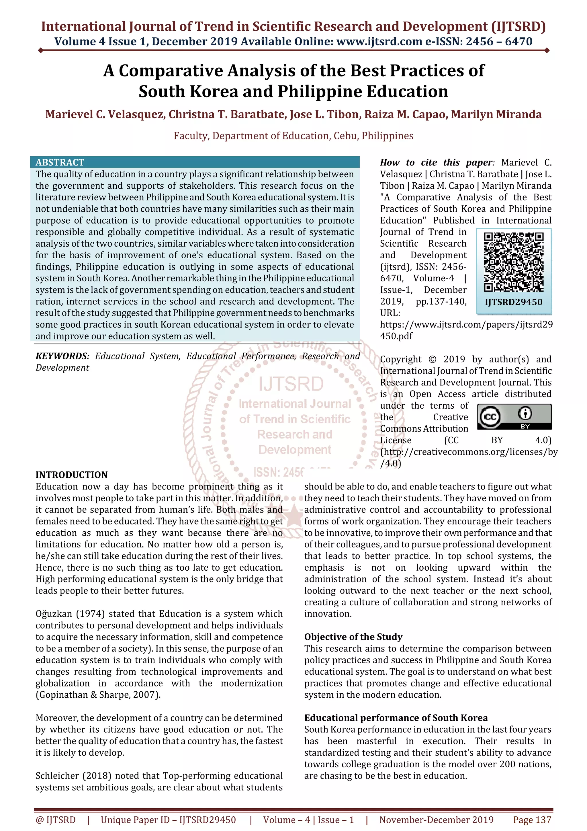 A Comparative Analysis of the Best Practices of South Korea and ...