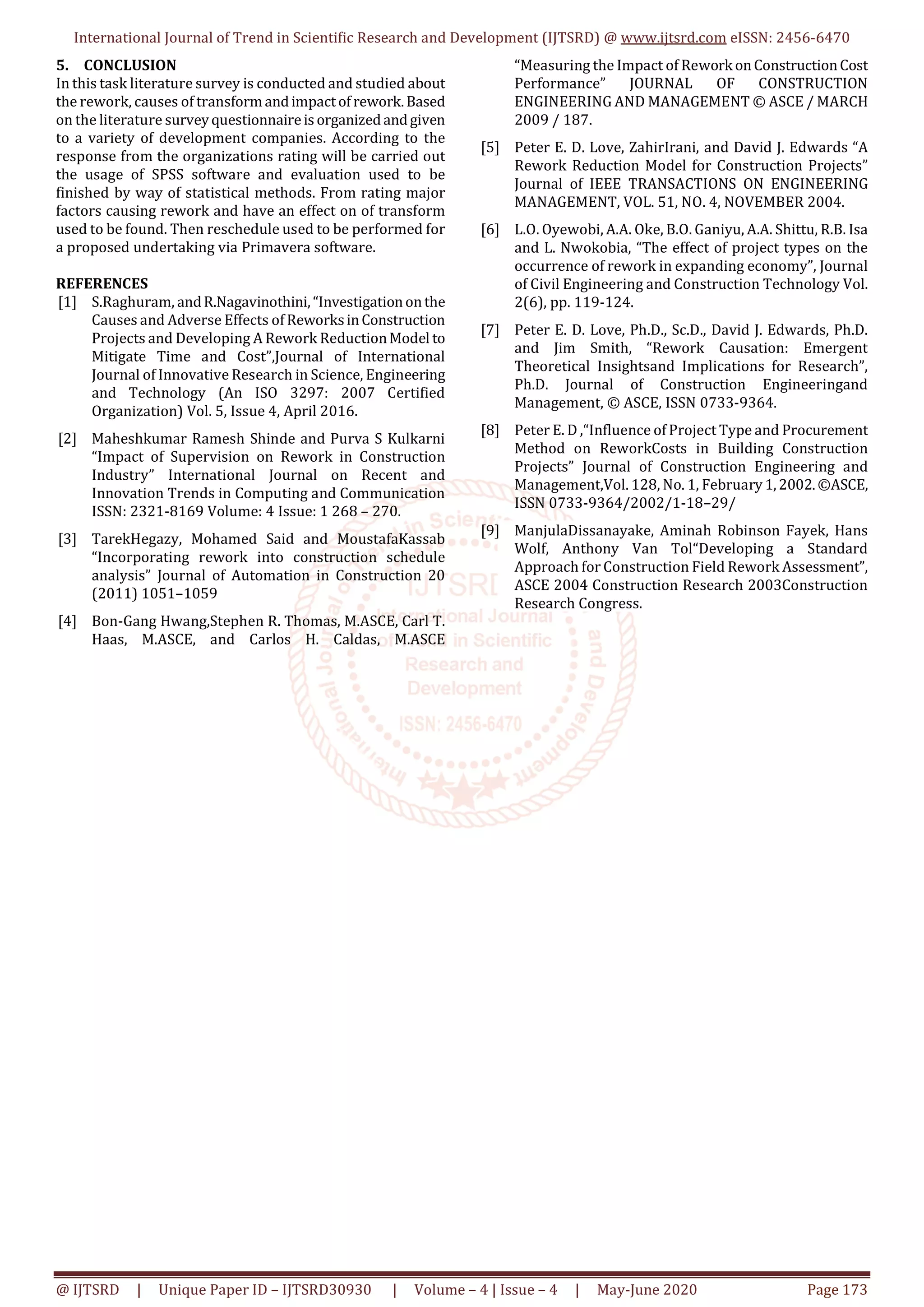 Analysis of Rework and Rescheduling in Construction Project using SPSS ...