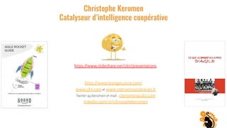 www.ckti.com et www.interventionsbreves.fr
Twitter @ckeromen et mail : ckeromen@ckti.com
linkedin.com/in/christophekeromen
https://www.slideshare.net/ckti/presentations
https://www.lesingecuivre.com/
Christophe Keromen
Catalyseur d’intelligence coopérative
 