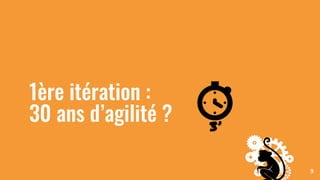 9
1ère itération :
30 ans d’agilité ? 3’
 