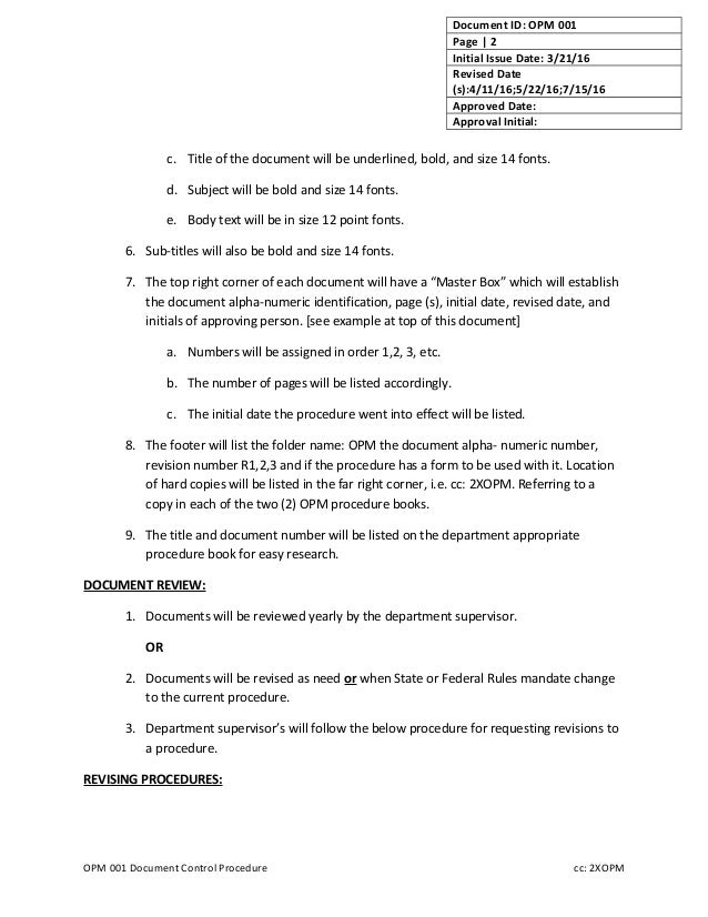 OPM001Document Control Example