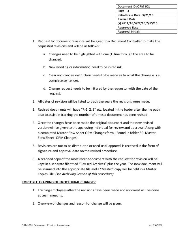 OPM001Document Control Example