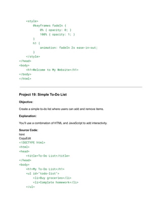 30+ Basic HTML Coding Projects for Class 10.pdf