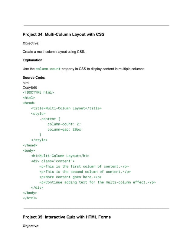 30+ Basic HTML Coding Projects for Class 10.pdf