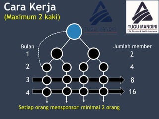23
Cara Kerja
(Maximum 2 kaki)
1
2
3
4
2
4
8
16
Setiap orang mensponsori minimal 2 orang
Bulan Jumlah member
 