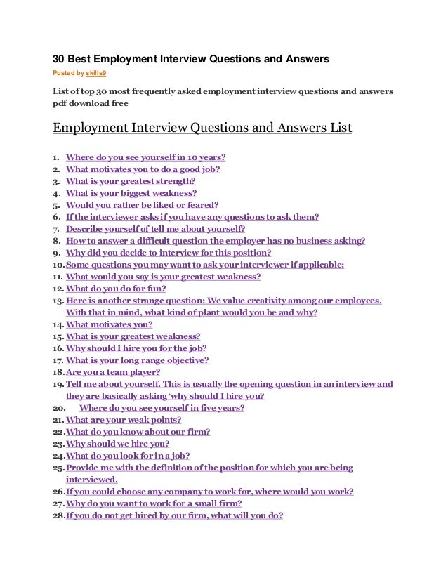 30 best employment interview questions and answers frequently asked questions in an interview