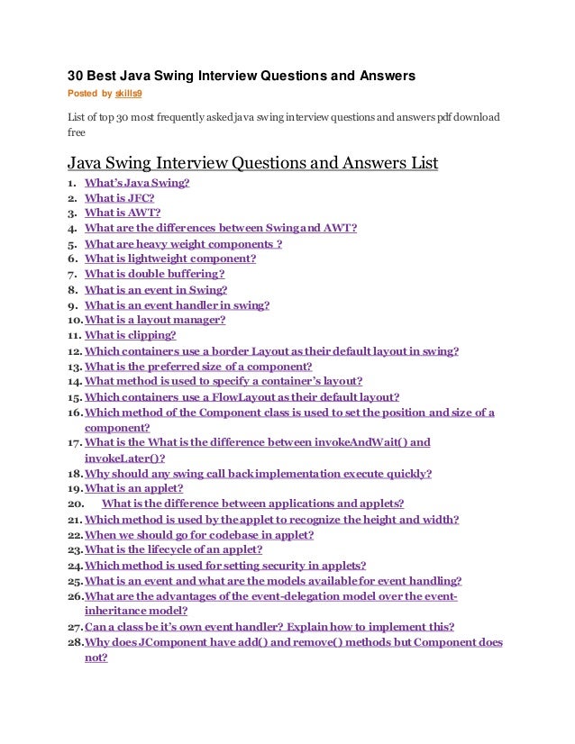 30 Best Java Swing Interview Questions And Answers