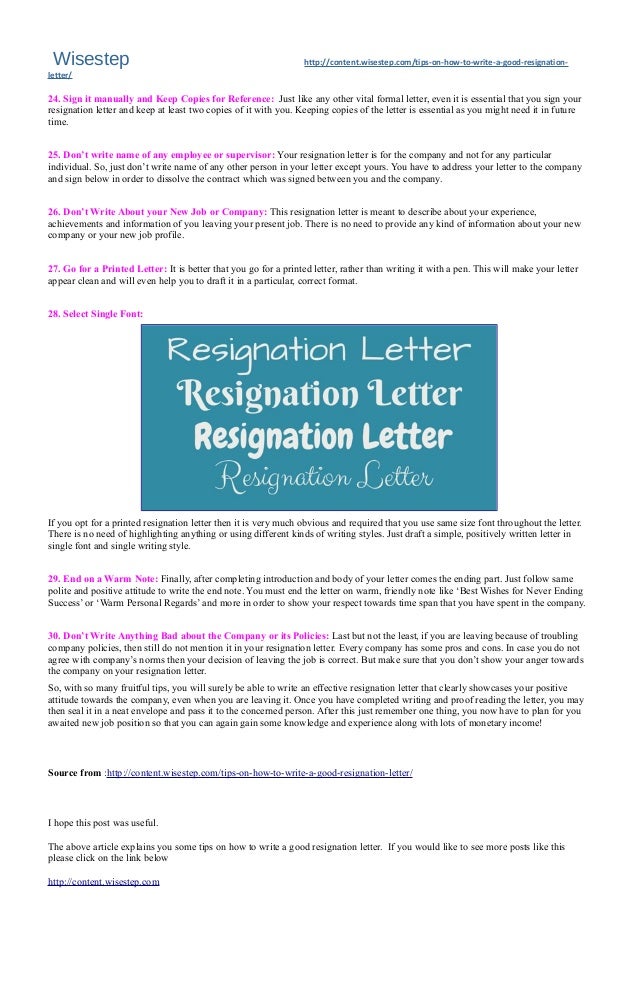 good letter of resignation