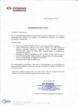 Intracom Letter of Recommendation