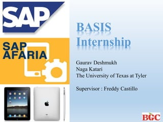 BASIS
Internship
Gaurav Deshmukh
Naga Katari
The University of Texas at Tyler
Supervisor : Freddy Castillo
 