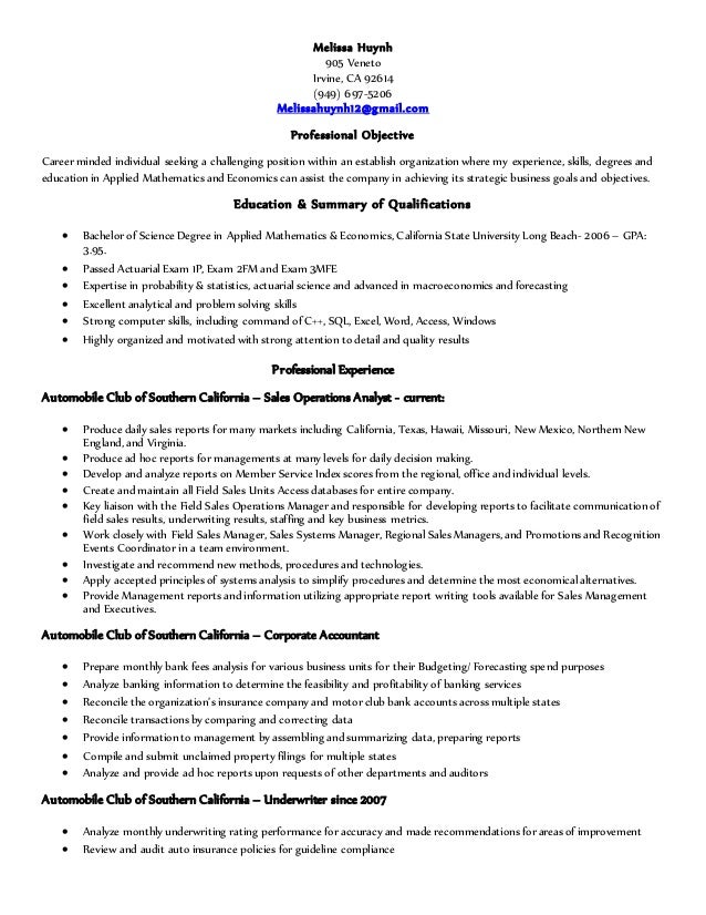 actuarial analyst resume