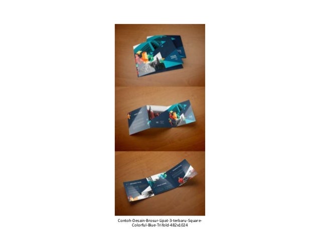 Contoh desain brosur lipat 3 terbaru square colorful blue trifold