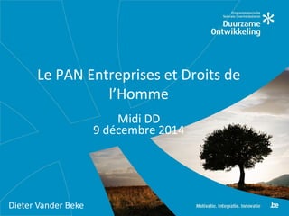 Le PAN Entreprises et Droits de
l’Homme
Midi DD
9 décembre 2014
Dieter Vander Beke
 