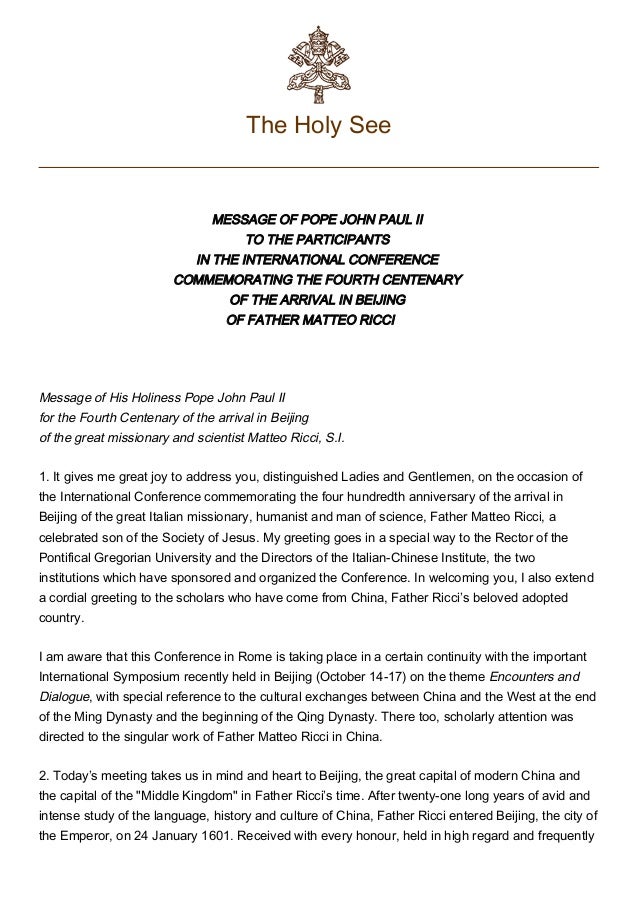 Popes Apology To China - 