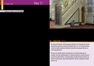 27 gusht, 2010                                                Dita 17
Shërbesa e të Premtes
Fokusi i Lutjes së të Premtes

Ç    do të Premte, menjëherë pas mesditës, disa qindra milionë Myslimanë drejtohen për
     në xhamitë e tyre kudo nëpër botë. Në disa vende, pothuajse të tërë meshkujt shkojnë
në xhami dhe dëgjojnë një shërbesë që jepet prej drejtuesit fetar. Shpesh shërbesa jepet nga
drejtuesi i lutjes (imami), por nuk ndodh gjithnjë kështu. Shërbesat mbahen në lidhje
me lloje të ndryshme temash. Në mënyrë tipike, shërbesa përqendrohet mbi udhëzimet
morale dhe shpirtërore për jetën e përditshme duke përdorur referenca nga Kur’ani, nga
traditat lidhur me Muhamedin dhe mbi shembujt nga historia Islamike. Në disa vende,
predikuesit Myslimanë i përdorin shërbesat e tyre për të folur lidhur me si të mos lejohet
televizioni dhe interneti të sundojë në jetët e fëmijëve. Ndonjëherë bëhen referenca për       Në shumë xhami të mëdha, shërbesa jepet nga maja e “minbarit”* . Nga ky vend i
ngjarjet ndërkombëtare, për Palestinezët dhe të tjerët. Qeveritë shpesh u japin udhëzime       ngritur predikuesi zakonisht e sheh të tërë asamblenë. Ky është një minbar i zbukuruar
drejtuesve fetarë me qëllim që të shmangin përdorimin e foltores për qëllime radikale.         shumë në Damask, në Siri.
   Sot, në qytetet e mëdhenj të Peshauarit dhe Kuetës, në Pakistan, si dhe në qindra
                                                                                               *Minbar është një foltore nga e cila flet imami në xhami. Ndodhet në krye të shkallëve.
fshatra dhe qyteza mes këtyre qyteteve, mijëra burra analfabetë Pashtun do të dëgjojnë
shërbesat. Kushërinjtë e tyre Pashtun do të dëgjojnë mesazhe të ngjashme në Afganistan.
Shumë prej tyre janë barinj dhe bujq. Ka të ngjarë që shumë prej tyre do t’u përgjigjeshin            KËRKESAT PËR     Lutje
pozitivisht shëmbëlltyrave të Jezusit po t’i dëgjonin ato. Për fat të keq, shumë prej tyre
                                                                                                     Lutuni për drejtuesit e xhamive që japin shërbesat sot. U rrënjostë zelli i tyre për
gjithashtu marrin pjesë në tregtinë e drogës për të fituar aq para sa për të jetuar.
                                                                                                  Perëndinë në njohurinë e vërtetë për Perëndinë (Rom. 10:1-4). E zbuloftë Perëndia
   Të 25 milionë Pashtunët kanë parë për dekada të tëra luftë, tregtinë e drogës                  Vetveten në jetët e predikuesve Islamikë (Lutuni për burrat që japin shërbesa në
dhe fondamentalizmin Islamik. Ata janë në rërat thithëse të së ligës. Gratë Pashtun               zonën tuaj, gjithashtu).
përgjithësisht punojnë shumë duke bërë punët e përditshme, ato përgatitin besnikërisht
vaktet dhe kujdesen për fëmijët e tyre. Ato ia nënshtrojnë veten burrave të tyre dhe                 Lutuni për popullin Pashtun. Ky popull jeton në errësirë të madhe dhe në
mbulohen me ferexhe kur dalin përjashta. Duke e ditur se kanë nevojë për shumë                    dhimbje. Lutuni për ndërhyrje hyjnore, në mënyrë që shpëtimi i vërtetë të mund të
aspekte praktike të jetës, ato e përfshijnë veten në shumë praktika kulti duke shpresuar të       vijë në komunitetet Pashtun. U transformofshin prej Mesisë fshatrat malore ku ka
mbijetojnë brenda një bote me të panjohura. Ato kërkojnë zgjidhje por errësira iu ngjitet         kërkuar strehë Al Kaeda. Jezusi është Shpëtimtari i vërtetë. Ai sjell paqe të vërtetë
fort pas. Ka shumë pak besimtarë në vendin e Pashtunit në Pakistan dhe në Afganistan.             (Isaia 9:5-6).
                                                                                                                                                                                            31
 