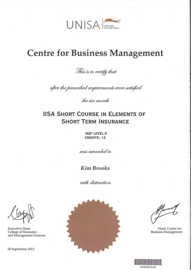 UNISA Certificate