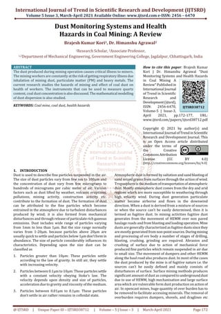 Dust Monitoring Systems and Health Hazards in Coal Mining A Review | PDF