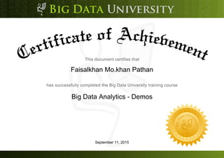 Faisalkhan Mo.khan Pathan
Big Data Analytics - Demos
September 11, 2015
 