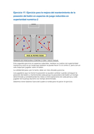 Ejercicio 17: Ejercicio para la mejora del mantenimiento de la
posesión del balón en espacios de juego reducidos en
superi...