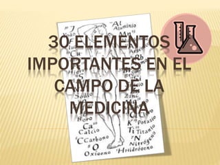 30 ELEMENTOS 
IMPORTANTES EN EL 
CAMPO DE LA 
MEDICINA 
 
