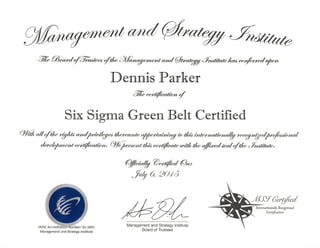 Dennis Green Belt Certificate