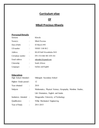 Mbali Khwela's CV (1) | DOCX
