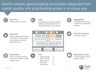 fidorOS combines general banking functionality independent from 
country specifics with social banking services in an uniq...