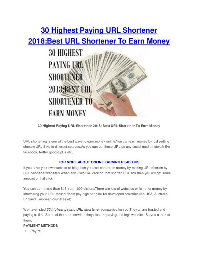 30 Highest Paying Url Shortener 2018 Best Url Shortener To Earn Money - 