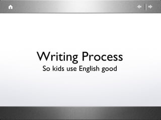 Writing Process
 So kids use English good
 