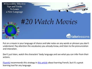 Confidence is half the battle. You have to believe you can do something in order to succeed.
So while you may struggle along the way, pick yourself back up and keep moving forward!
“My belief is that everybody has the ability to learn a foreign language,” says Lingholicwriter
Sam Gendreau. “After all, you learned your mother tongue, didn’t you? You just have to learn
to step outside of your comfort zone and believe in yourself.”
– Learning a foreign Language – 10 Most Common Mistakes
 