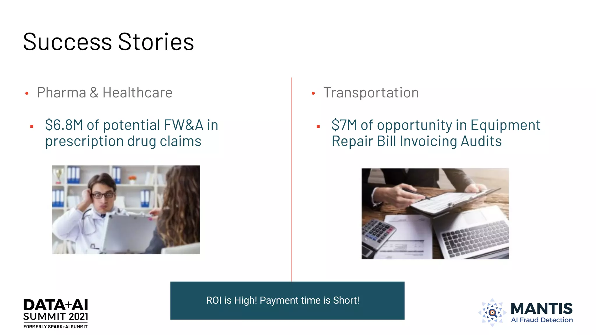 Success Stories
▪ $6.8M of potential FW&A in
prescription drug claims
▪ $7M of opportunity in Equipment
Repair Bill Invoicing Audits
• Transportation
• Pharma & Healthcare
ROI is High! Payment time is Short!
 