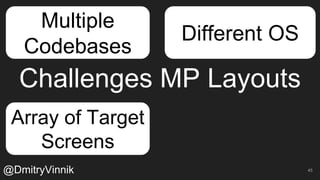 Challenges MP Layouts
45
Array of Target
Screens
Multiple
Codebases
Different OS
@DmitryVinnik
 