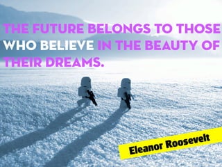 The future belongs to those
who believe in the beauty of
their dreams.

ano
Ele

evelt
oos
rR

 