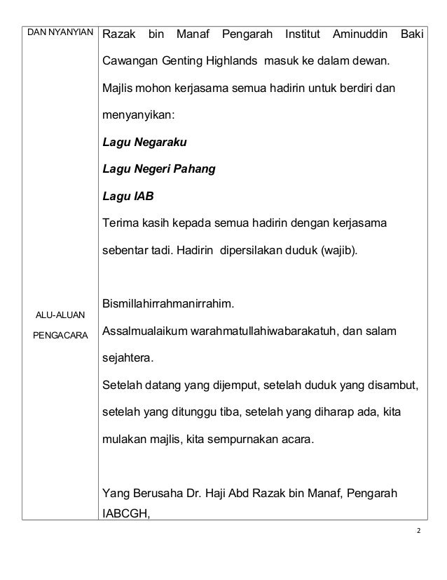 30 Ogos Skrip Pengacara Perhimpunan