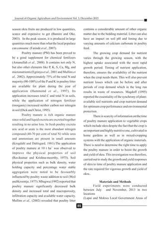EFFECTS OF TIME OF APPLICATION AND RATES OF POULTRY MANURE ON THE ...