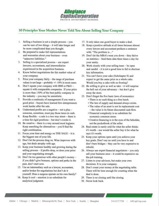 30 Principles About Selling Your Company