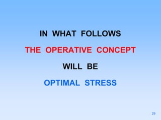 IN WHAT FOLLOWS
THE OPERATIVE CONCEPT
WILL BE
OPTIMAL STRESS
29
 