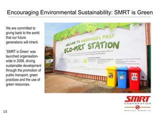 Encouraging Environmental Sustainability: SMRT is Green
13
We are committed to
giving back to the world
that our future
ge...