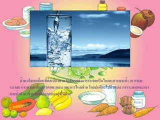 น้าบนโลกเคลื่อนที่ต่อเนื่องตามวัฏจักรของการระเหยเป็นไอและการคายน้า (การคาย
ระเหย) การควบแน่น การตกตะกอน และการไหลผ่าน โดยปกติจะไปถึงทะเล การระเหยและการ
คายน้านามาซึ่งการตกตะกอนลงสู่พื้นดิน
 