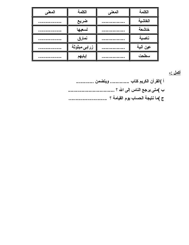 شرح و تفسير سورة الغاشية للأطفال السنة 4 موقع مدرستي