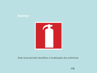 115
Extintor
Este sinal permite identificar a localização dos extintores
 