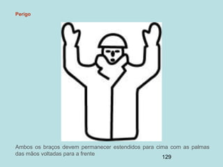 129
Perigo
Ambos os braços devem permanecer estendidos para cima com as palmas
das mãos voltadas para a frente
 